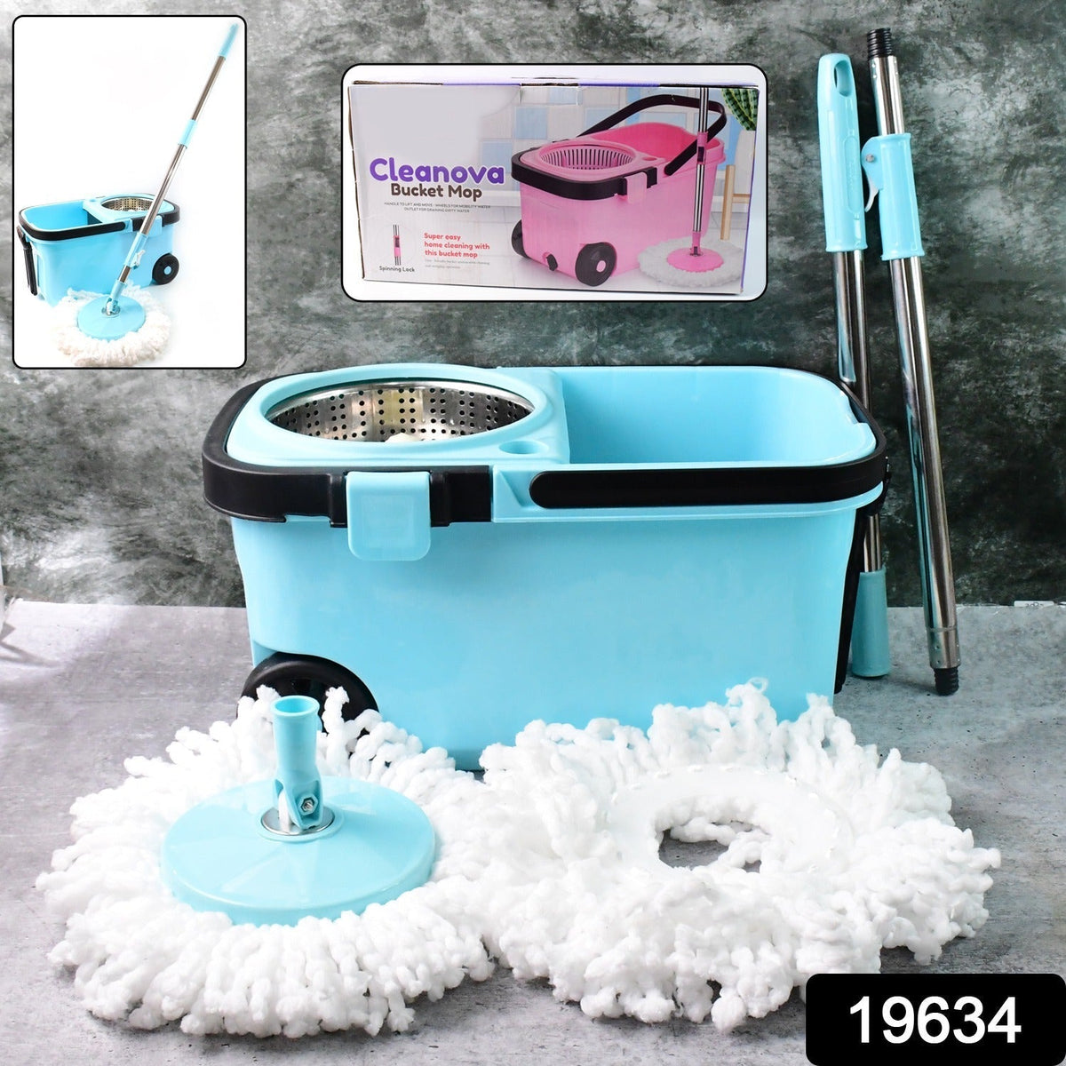 360° Spin Mop with Super Absorbent Microfiber Heads (1 Set)