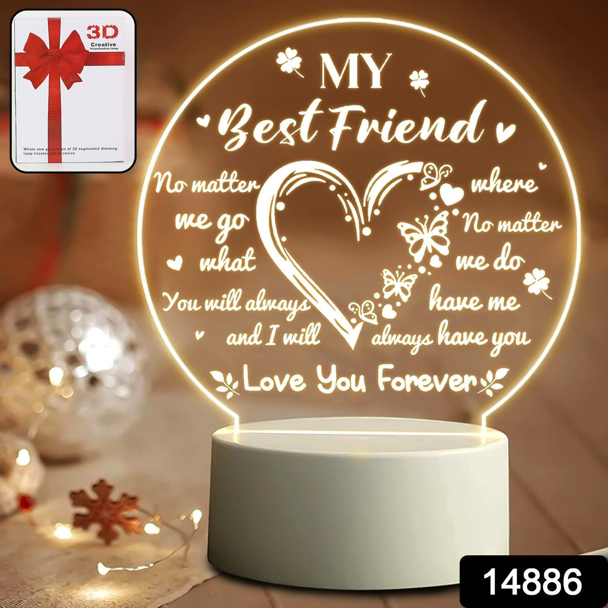3D Illusion LED Night Lamp with Heart and Best Friend Design