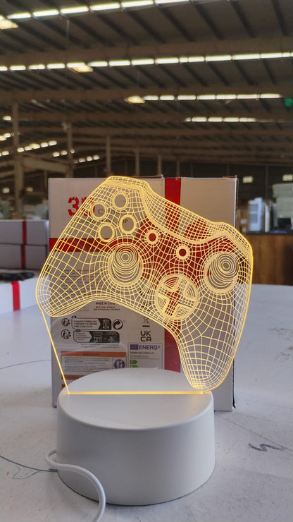 3D Illusion LED Night Lamp with Gaming Controller Design