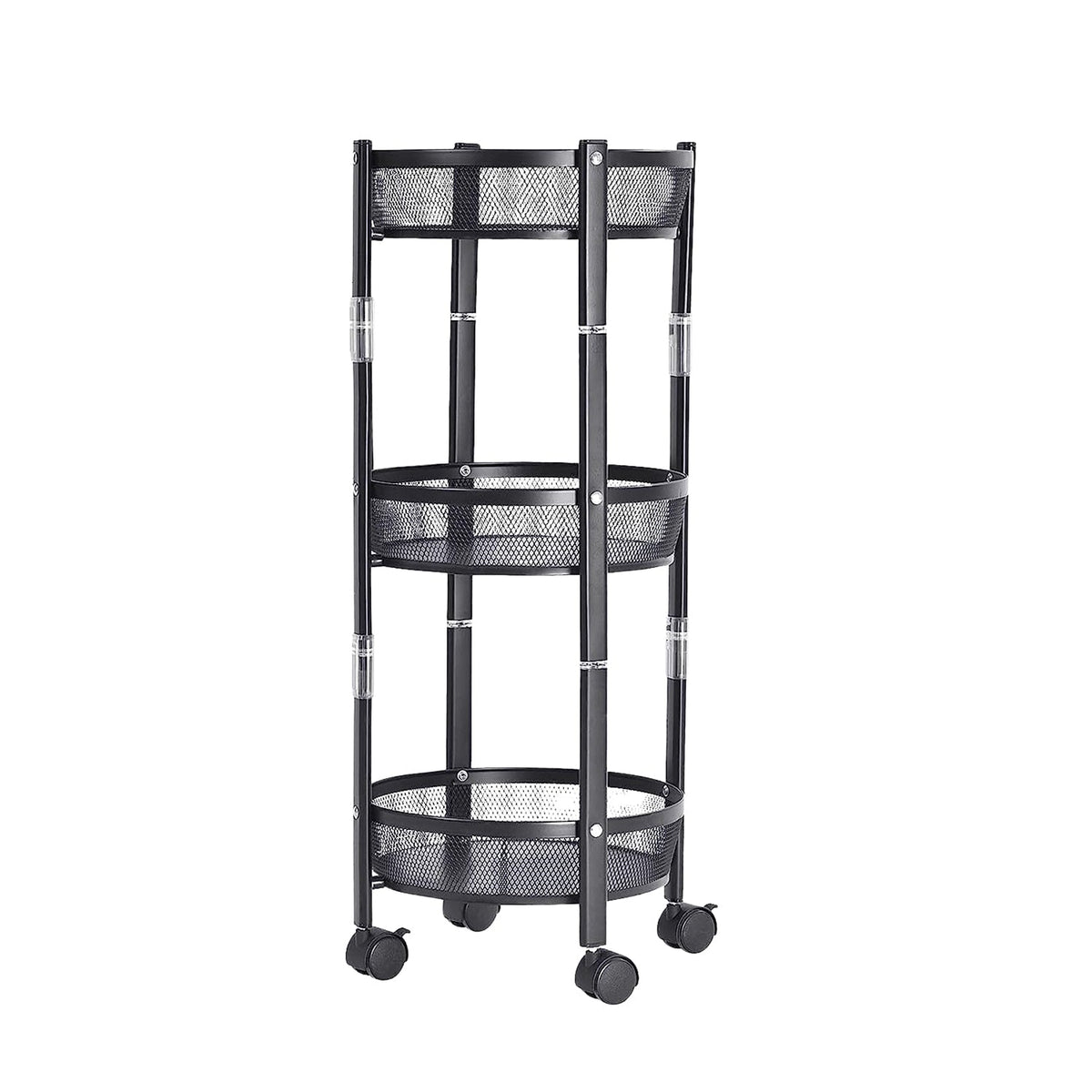 3-Layer Round Metal Mesh Utility Storage Trolley with Wheels